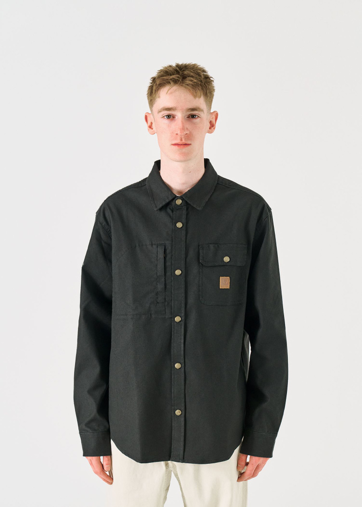 Brixton Builders Stretch Long Sleeve Overshirt - Washed Black - L